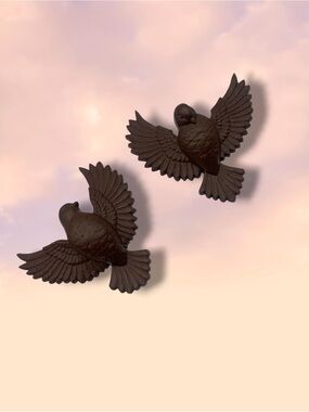 Vintage Burwood Style 3D Flying Birds Wall Decor - Set of 2 Brown Doves